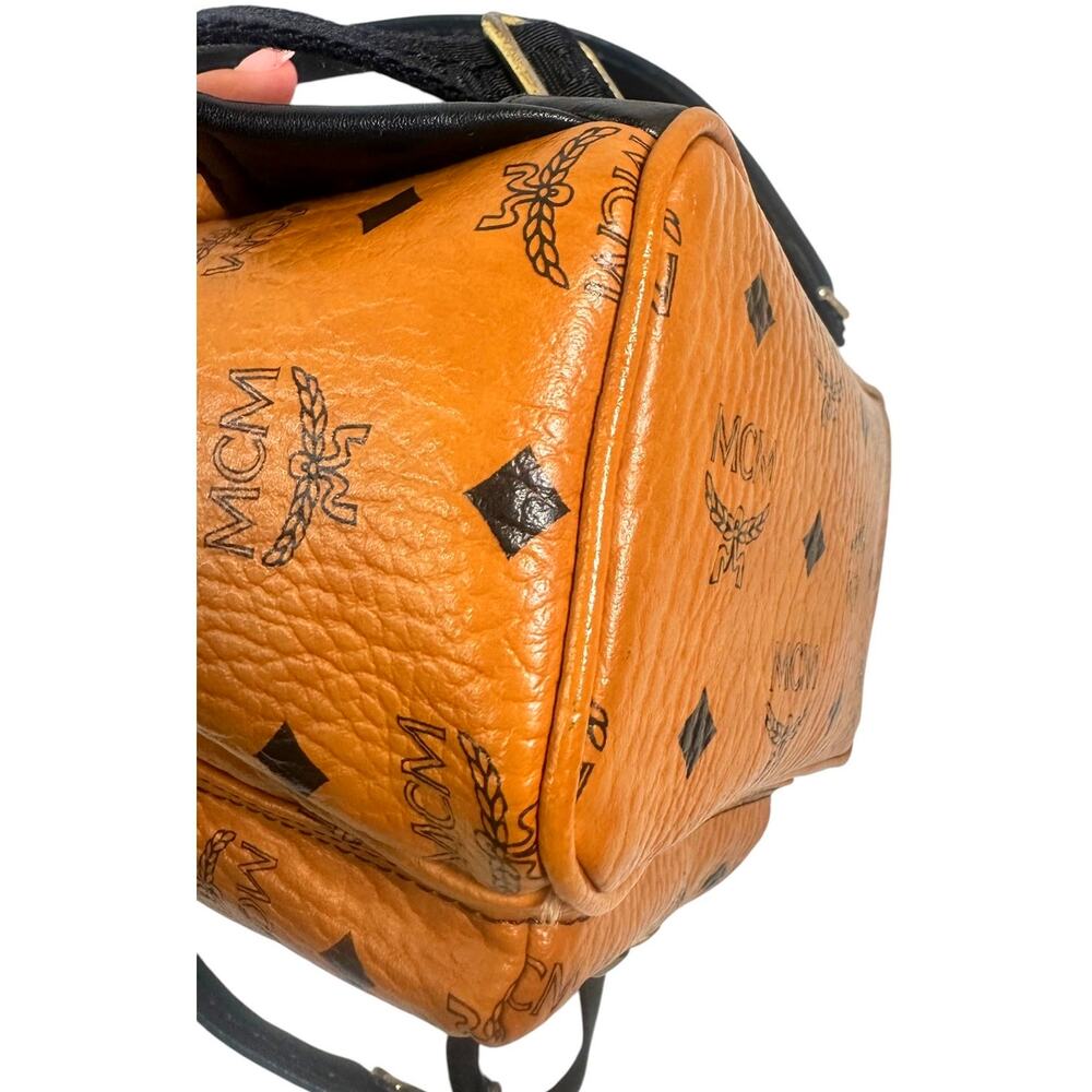 MCM Stark Studded Mini Backpack Cognac Visetos Black Leather Trim w/ COA - Picture 5 of 16
